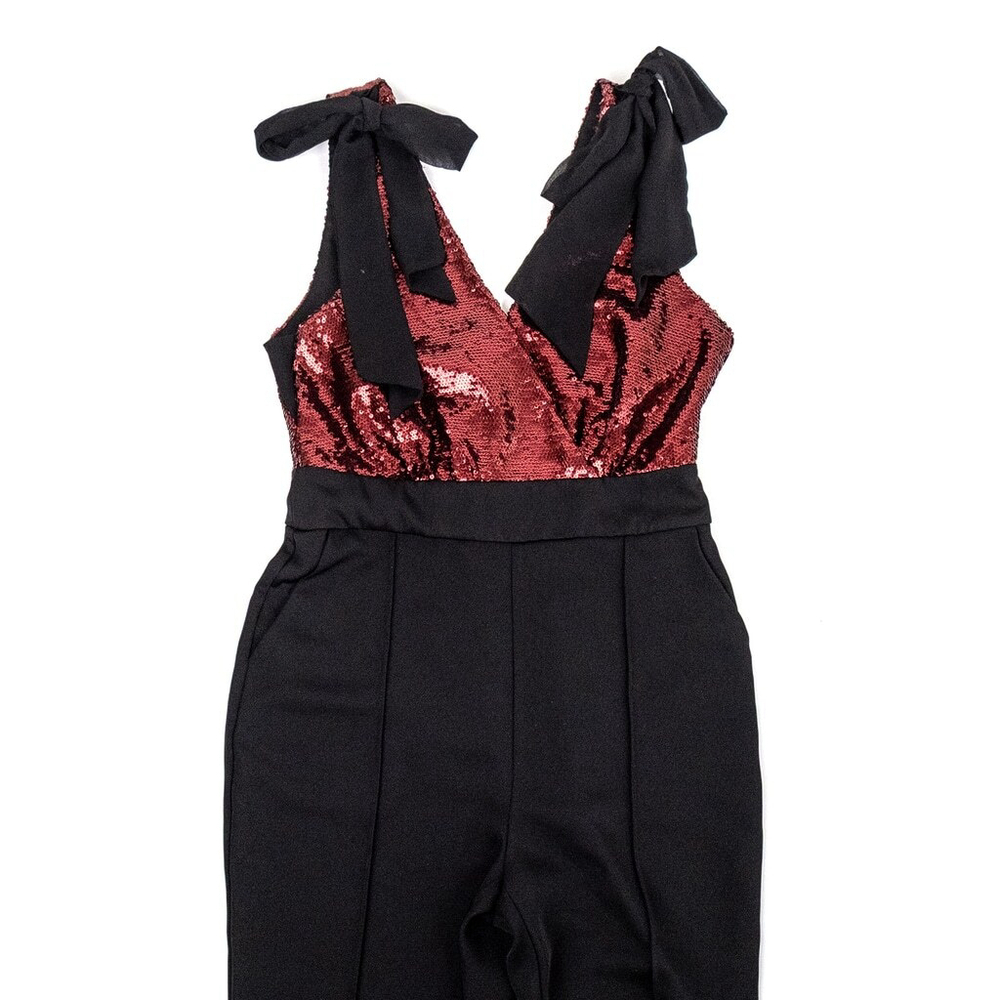 Harlyn Sequin Top Jumpsuit with Bows Women's Black and Red $182 - Size XS - Picture 8 of 14